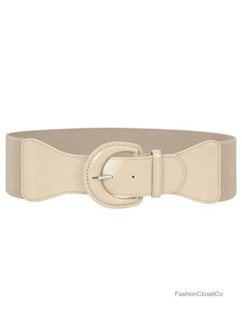 Wide Stretch Patent Leather Belt Vintage Chunky Buckle